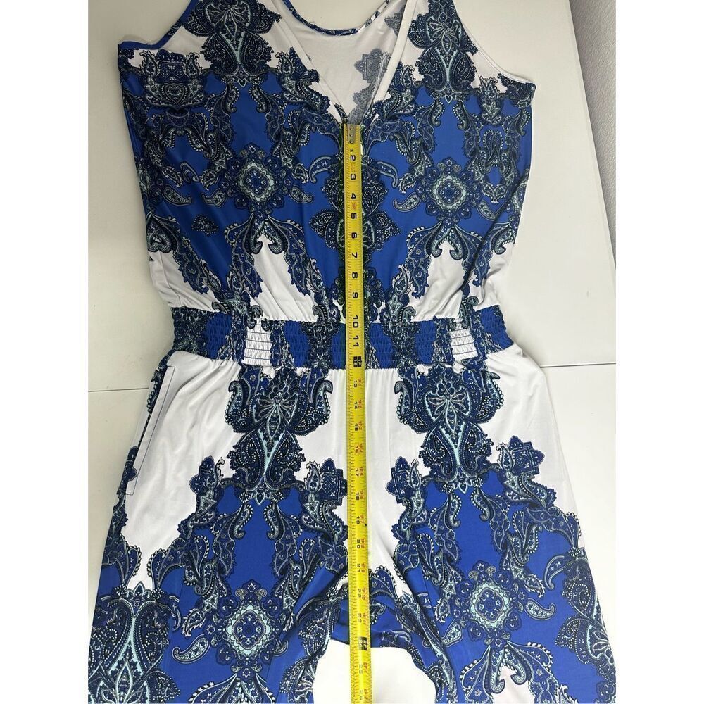INC Womens Jumpsuit Black Blue Large L Striped Wide Leg Pockets See Description - Picture 11 of 16